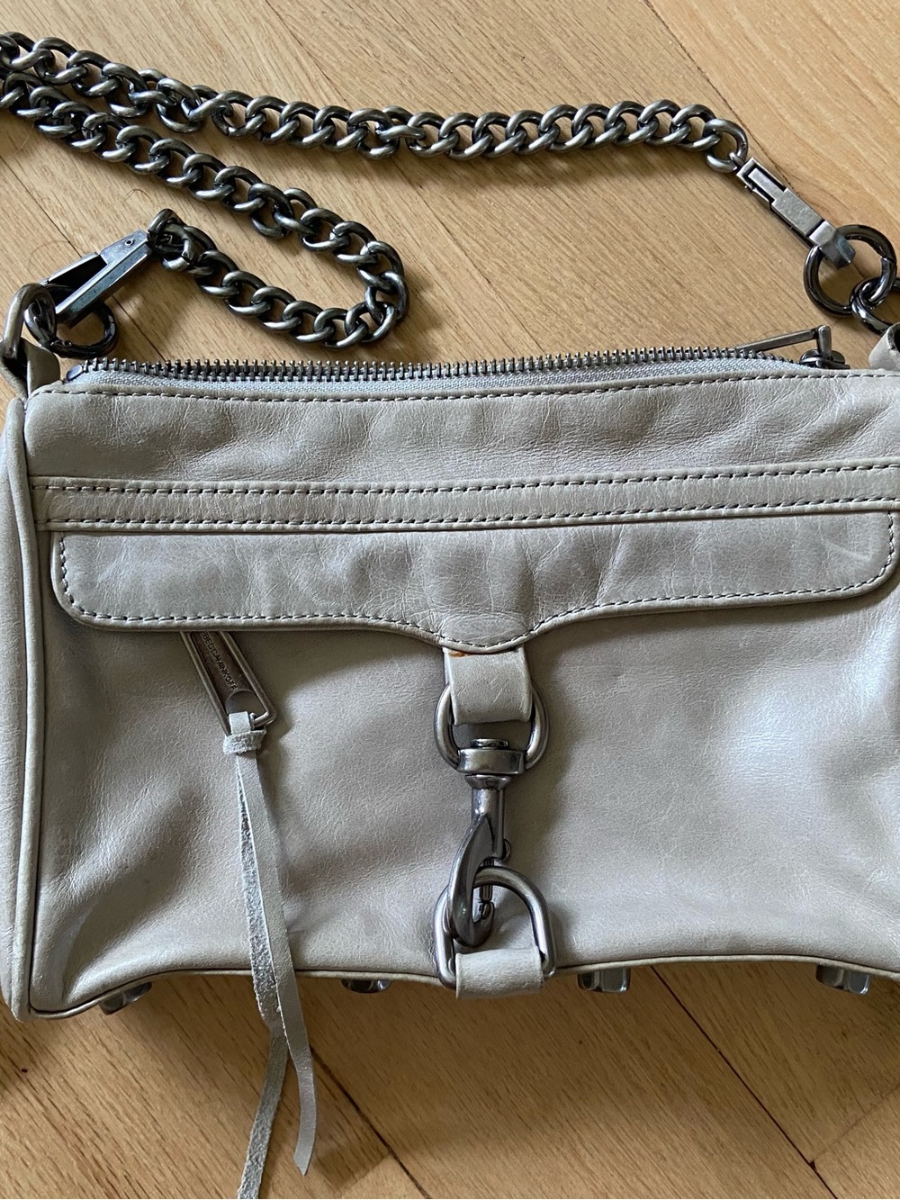 Rebecca Minkoff Mini M.A.C. Crossbody Bag – Grey Leather – Gunmetal Hardware